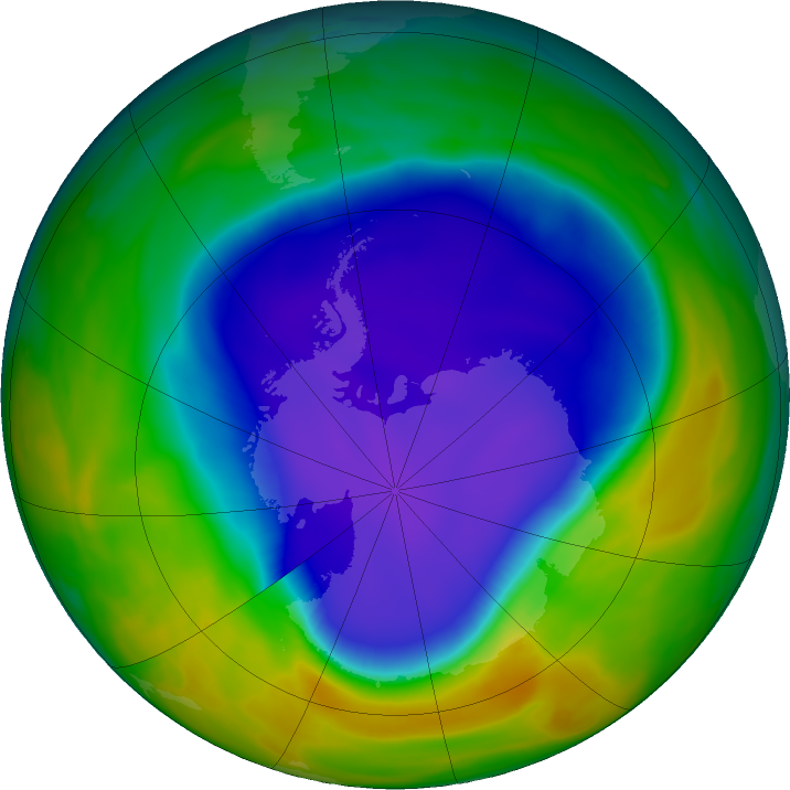 Antarctic ozone map for 12 October 2016
